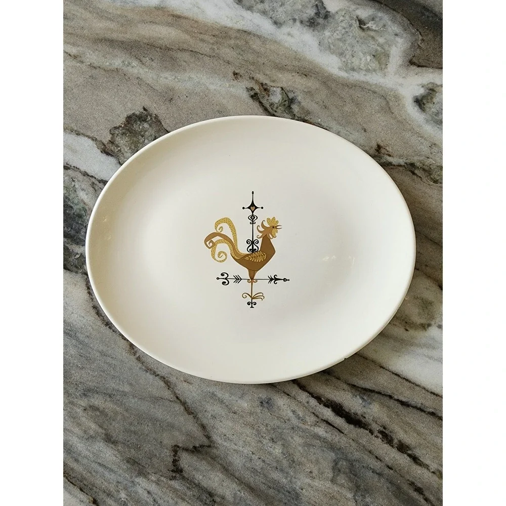Vintage Edwin‎ Knowles Rooster Weathervane Oval Large Serving Platter Brown Chip